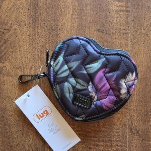 lug Quilted Heart Coin & Key Pouch in Black with Purple & Teal Floral